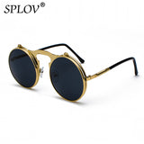 Vintage Steampunk Flip Sunglasses Retro Round Metal Sun Glasses