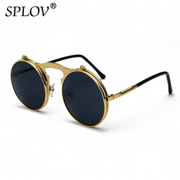 Vintage Steampunk Flip Sunglasses Retro Round Metal Sun Glasses