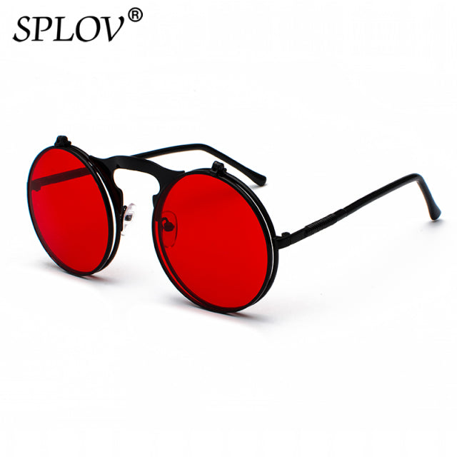 Vintage Steampunk Flip Sunglasses Retro Round Metal Sun Glasses