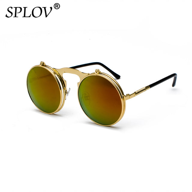 Vintage Steampunk Flip Sunglasses Retro Round Metal Sun Glasses