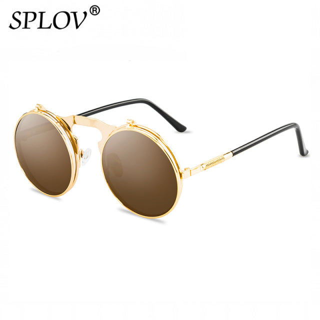 Vintage Steampunk Flip Sunglasses Retro Round Metal Sun Glasses