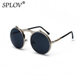 Vintage Steampunk Flip Sunglasses Retro Round Metal Sun Glasses