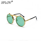 Vintage Steampunk Flip Sunglasses Retro Round Metal Sun Glasses
