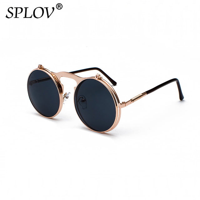 Vintage Steampunk Flip Sunglasses Retro Round Metal Sun Glasses