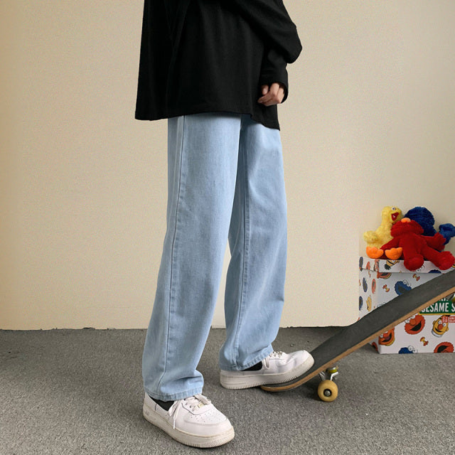 2021 Autumn New Streetwear Baggy Jeans Men Korean Fashion Loose Straight Wide Leg Pants