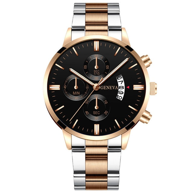 Men Luxury Stainless Steel Watch Calendar Date Quartz Wrist Watch Watche