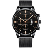 Men Luxury Stainless Steel Watch Calendar Date Quartz Wrist Watch Watche