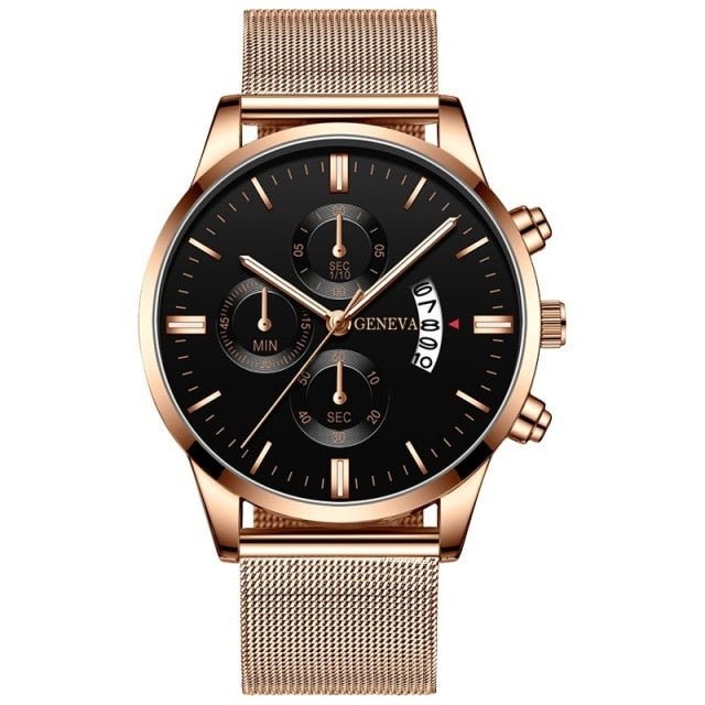 Men Luxury Stainless Steel Watch Calendar Date Quartz Wrist Watch Watche