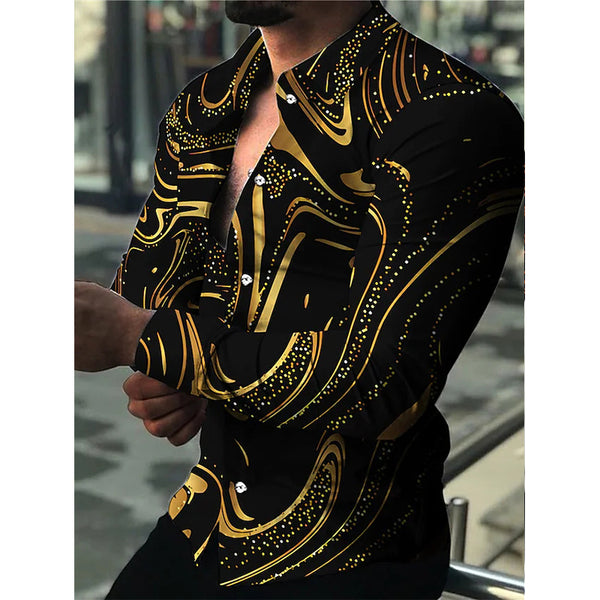 Fashion Men Shirts Oversized Casual Shirt Stripe Print Long Sleeve