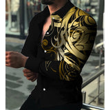 Fashion Men Shirts Oversized Casual Shirt Stripe Print Long Sleeve
