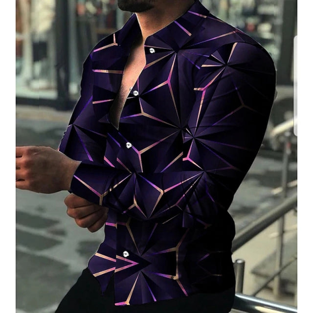 Fashion Men Shirts Oversized Casual Shirt Stripe Print Long Sleeve