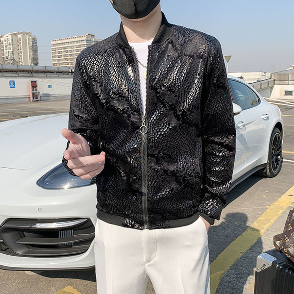 2021 New Fashion Jacket Men Silver Shiny Fabric Hip hop Streetwear