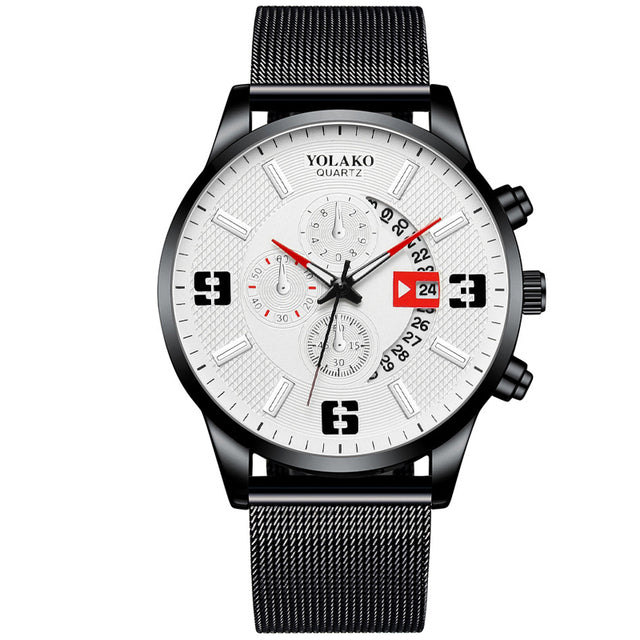 2022 Watches Mens Fashion Calendar Watch Men Business Stainless Steel Mesh Belt Quartz Wrist Watch Male Clock relogio masculino