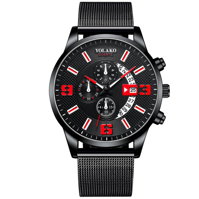 2022 Watches Mens Fashion Calendar Watch Men Business Stainless Steel Mesh Belt Quartz Wrist Watch Male Clock relogio masculino