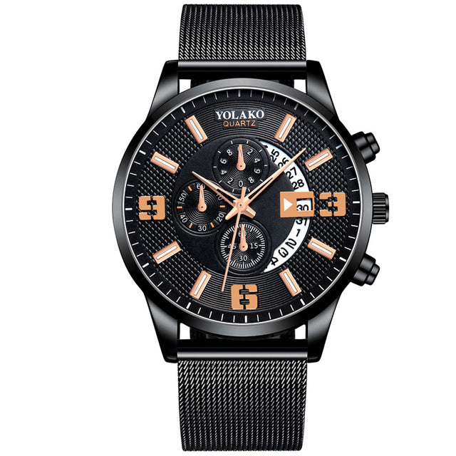 2022 Watches Mens Fashion Calendar Watch Men Business Stainless Steel Mesh Belt Quartz Wrist Watch Male Clock relogio masculino