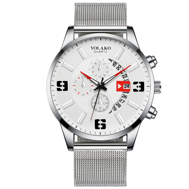 2022 Watches Mens Fashion Calendar Watch Men Business Stainless Steel Mesh Belt Quartz Wrist Watch Male Clock relogio masculino