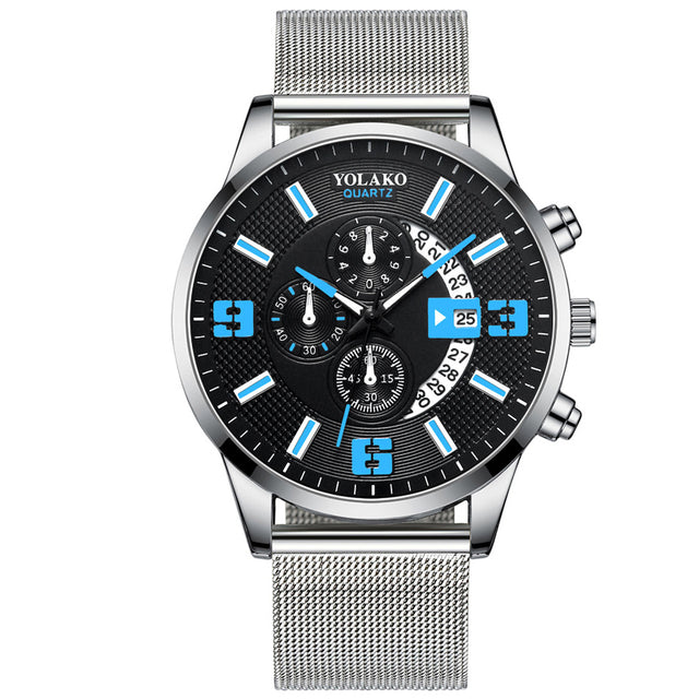 2022 Watches Mens Fashion Calendar Watch Men Business Stainless Steel Mesh Belt Quartz Wrist Watch Male Clock relogio masculino